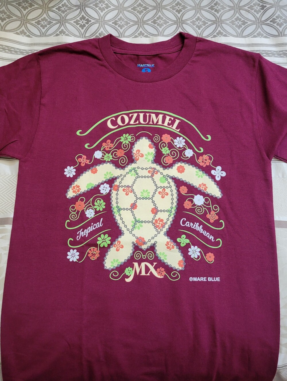 Cozumel Floral Turtle Graphic Tee - Maroon